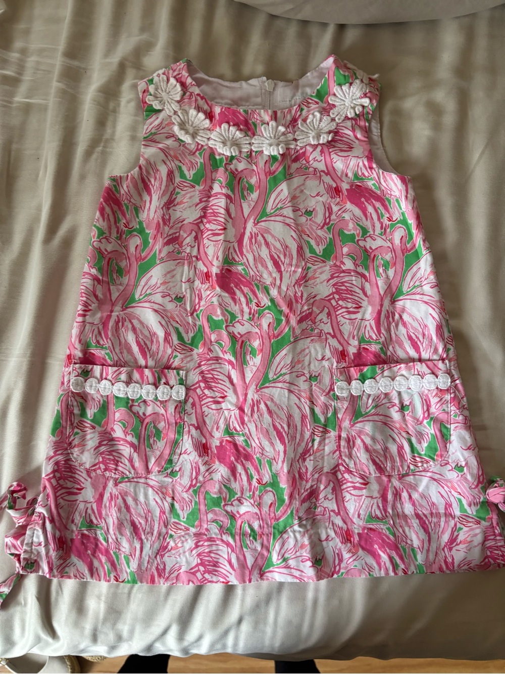 Lilly Pulitzer Pink & Green Flamingo Shift Dress with Daisy Trim